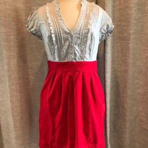 Anthropologie Maeve red and gray ruffle dress
